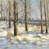 Trees with winter snow on the ground and the river Tay in the distance